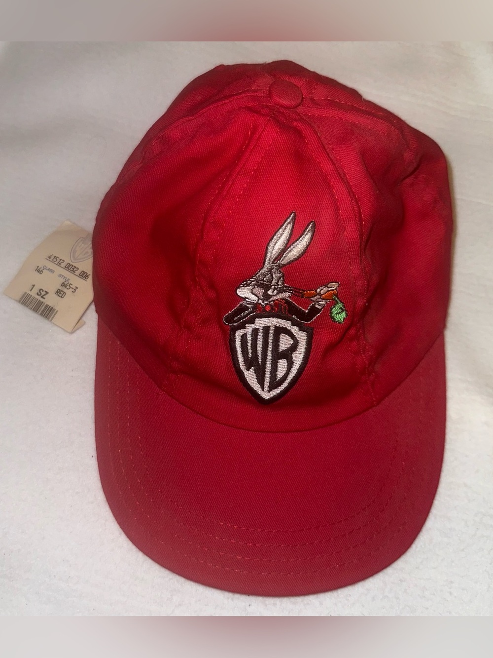 Vintage Warner Bros. 90s Acme Bugs Bunny Red Elastic Back Baseball Hat Cap